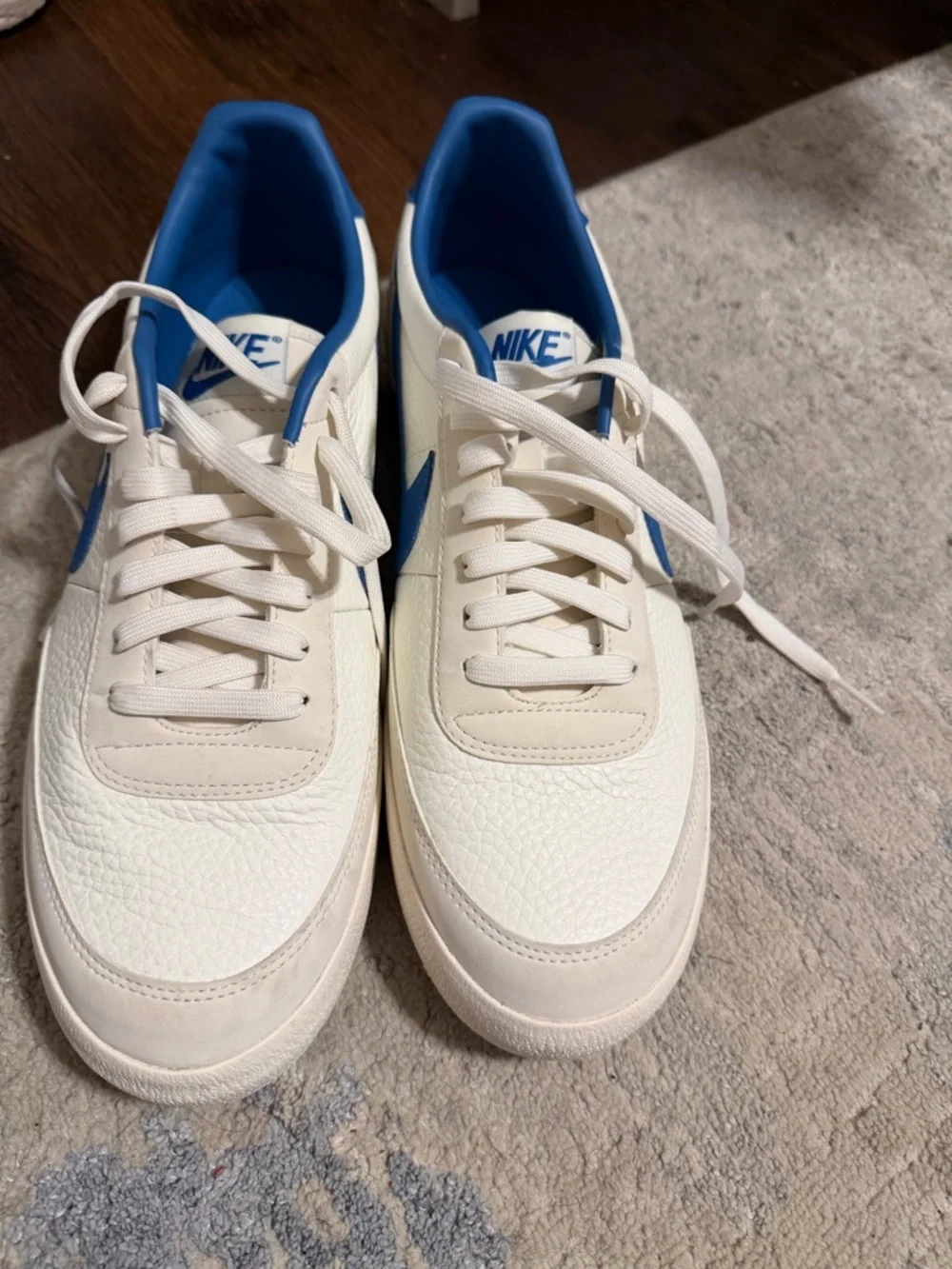 Nike White Leather Sneakers with Blue Swoosh - Picture 2 of 4